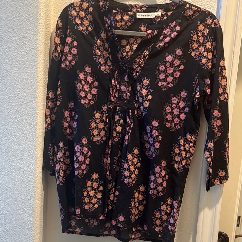 Roller Rabbit Black and Pink Floral Blouse